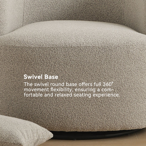 Ashlie Bouclé Swivel Barrel Chair - Swivel Spinning Chair | Chairs That Spin | Kinwell Furniture | Comfortable Swivel Chairs